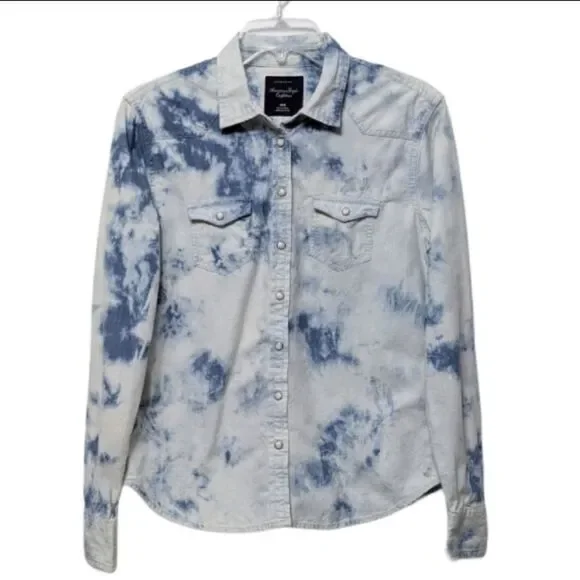 AEO Favorite Fit Acid Wash Snap Button Shirt M - Picture 8 of 8